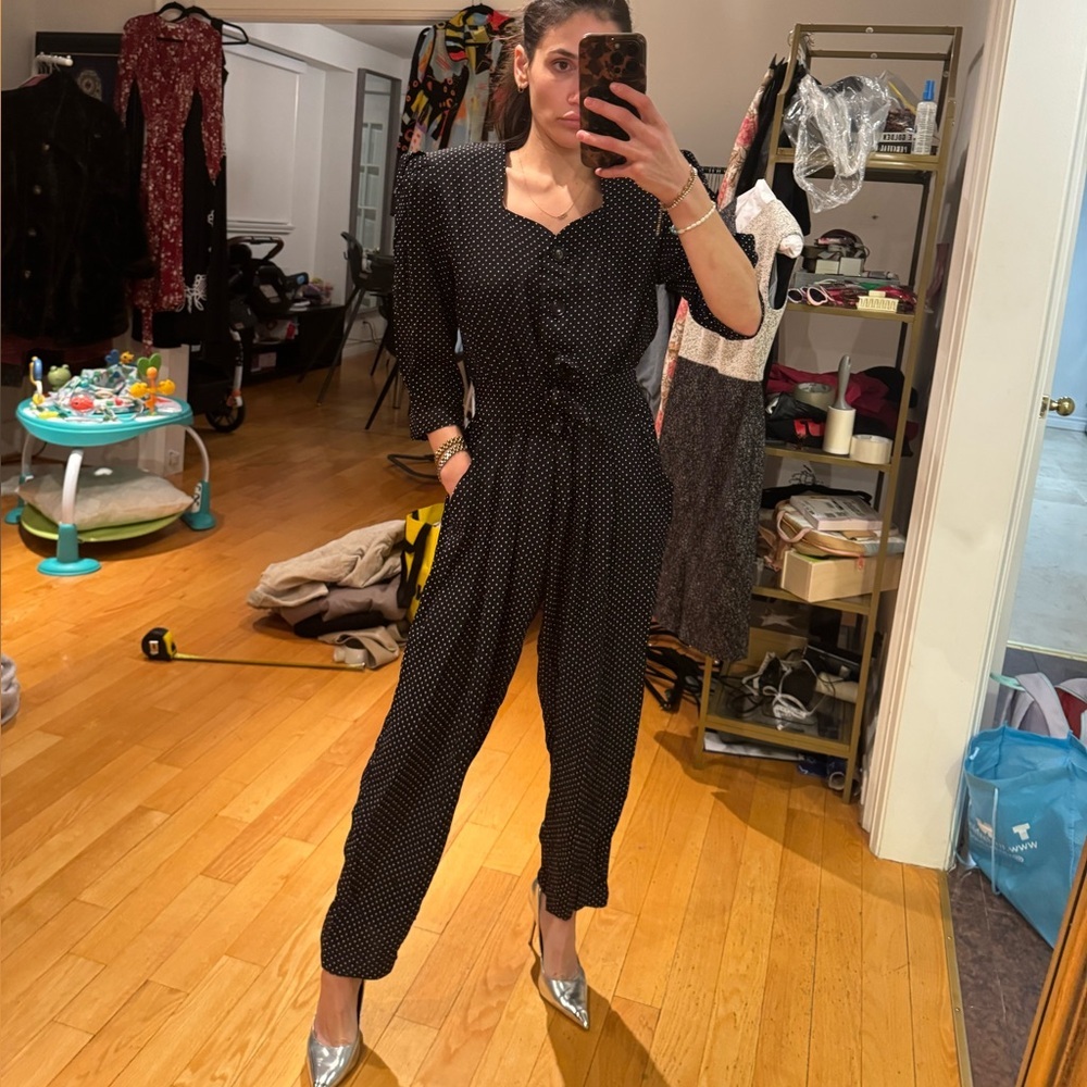 The most insane vintage high rise Black Polka Dot Jumpsuit you will ever see